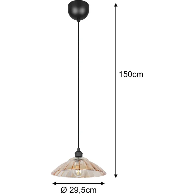 Pendelleuchte ELUNA einflammig, Schwarz mit Glasschirm Amber, Ø 29,5cm – Bild 4