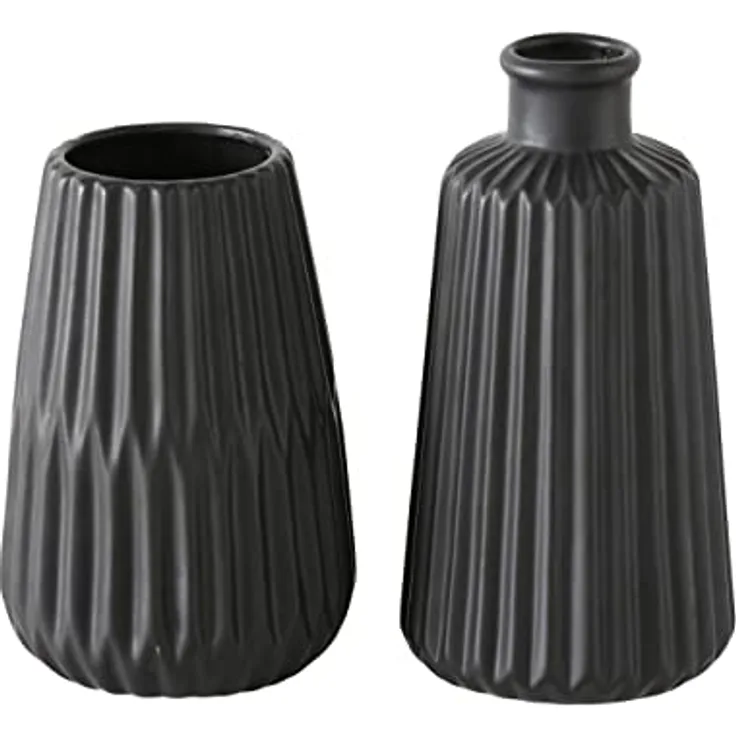 Boltze Vasen Set Esko, 2-teiliges Keramik-Vasen-Set im skandinavischen Stil, schwarz lasiert, Durchmesser ca. 8,5 cm