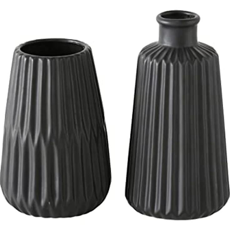 Boltze Vasen Set Esko, 2-teiliges Keramik-Vasen-Set im skandinavischen Stil, schwarz lasiert, Durchmesser ca. 8,5 cm – Bild 1