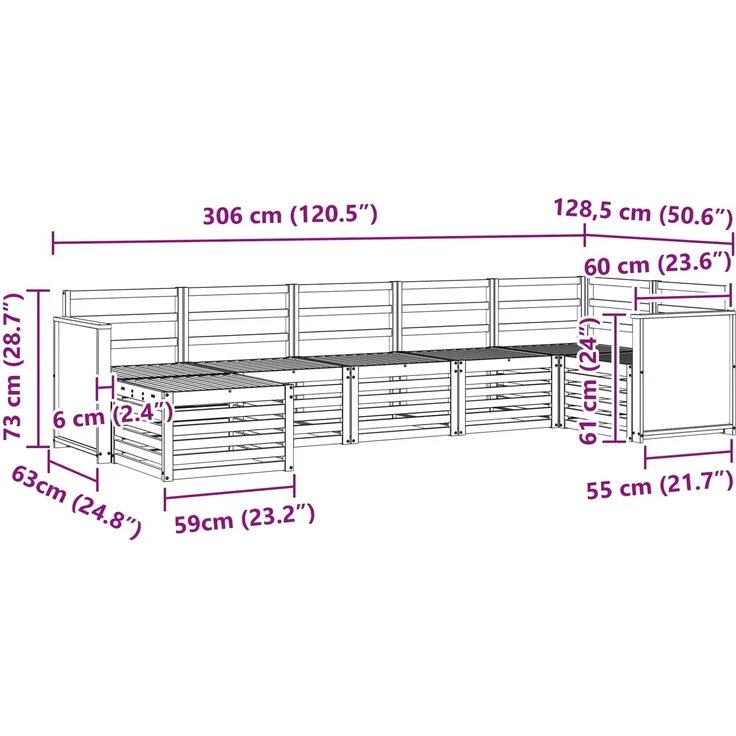 vidaXL Outdoor-Sofagarnitur 7 stk. 6-Sitzer Natur Massivholz Akazie 3384610 – Bild 9