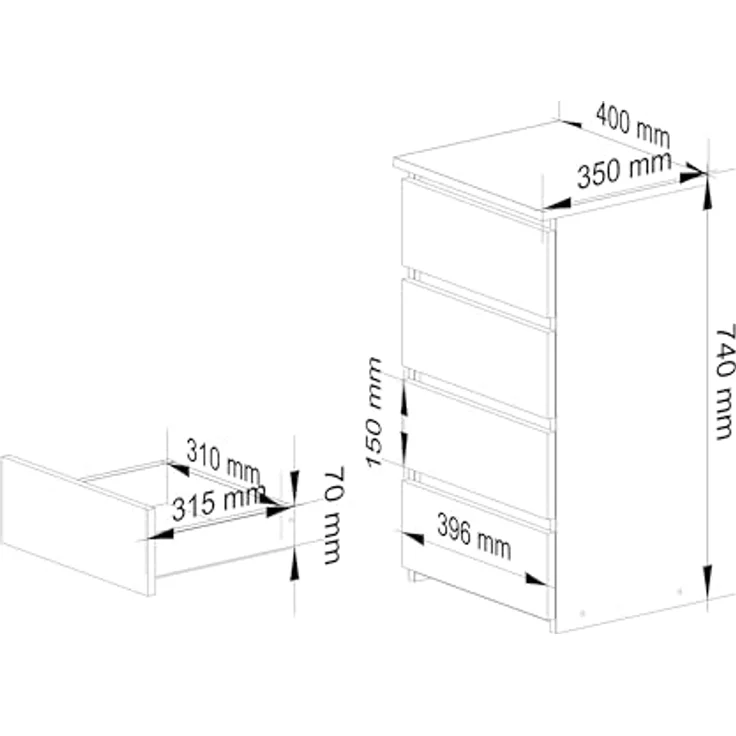 Home Collective Kommode 40 cm breit Holz Highboard Sideboard für Flur Schlafzimmer Wohnzimmer (Mehrzweckschrank Schrank schmal Kommode Schlafzimmer mit Schubladen), Kinderzimmer Organizer, 73 cm hoch mit 4 Schubladen Artisan Eiche – Bild 4