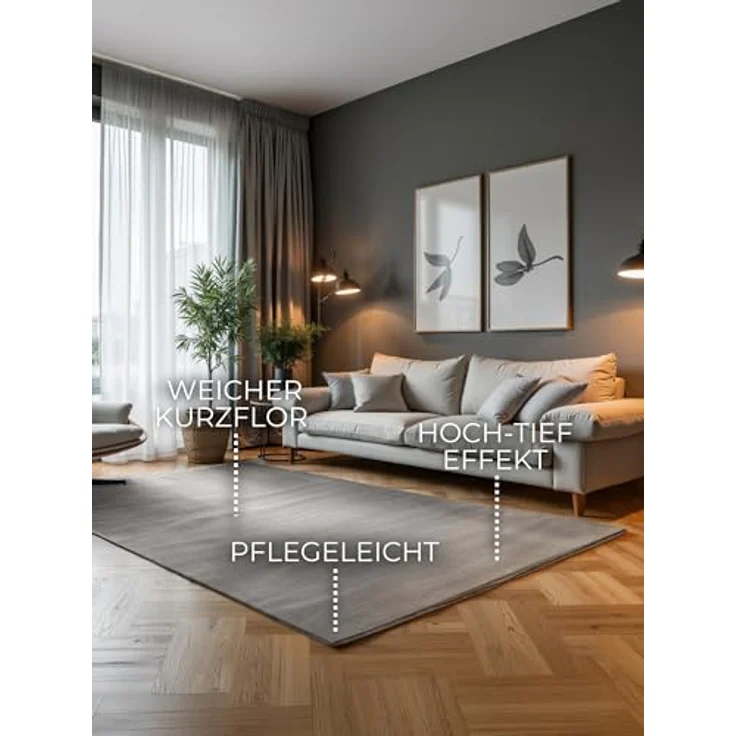 Elle Decoration Teppich Perles, Rechteckiger Kurzflorteppich in Creme und Grau, 120x170 cm, Oeko-Tex® Standard 100, für Fußbodenheizung geeignet, strapazierfähig, pflegeleicht, stuhlrollengeeignet – Bild 3