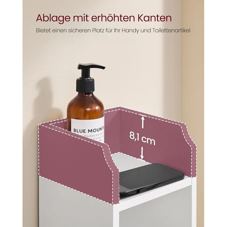 VASAGLE Badezimmerschrank klein, Badschrank schmal, stehend, mit Tür und Regal, kleiner Schrank für Toilettenpapier, Toilettenschrank, verstellbare Ablagen, 20 x 18 x 92 cm，wolkenweiß – Bild 6