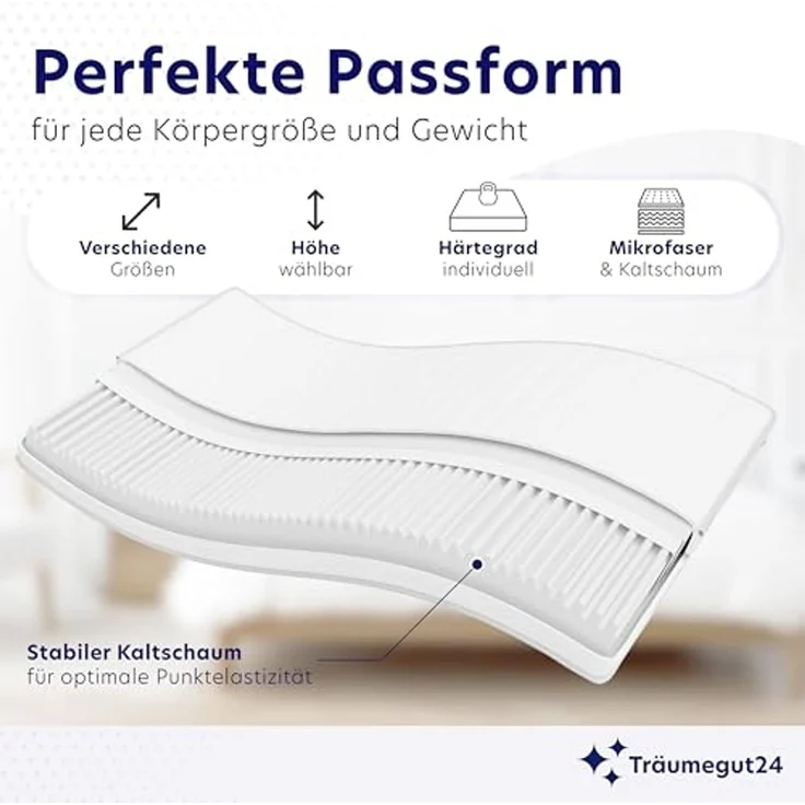 Träumegut24 AquaFlex® ergonomische 7-Zonen Kaltschaummatratze, Öko-Tex Zertifiziert, Höhe 16 cm, 140x200 cm, H3 – Bild 2
