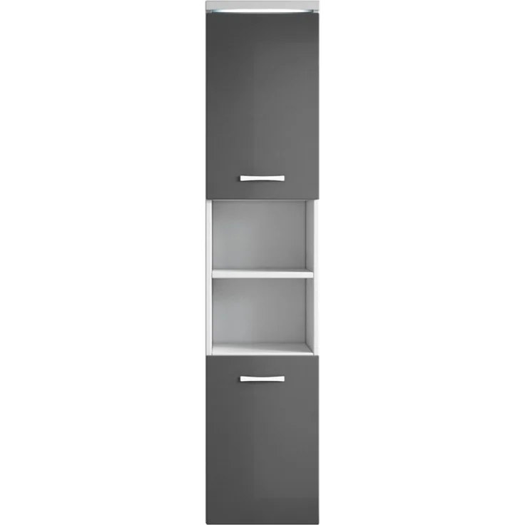 Badplaats Badezimmerschrank Paso 35 x 35 x 160 cm Weiß mit Grau Hochglanz - Hoch Badschrank Mit 2 Türen – Bild 6