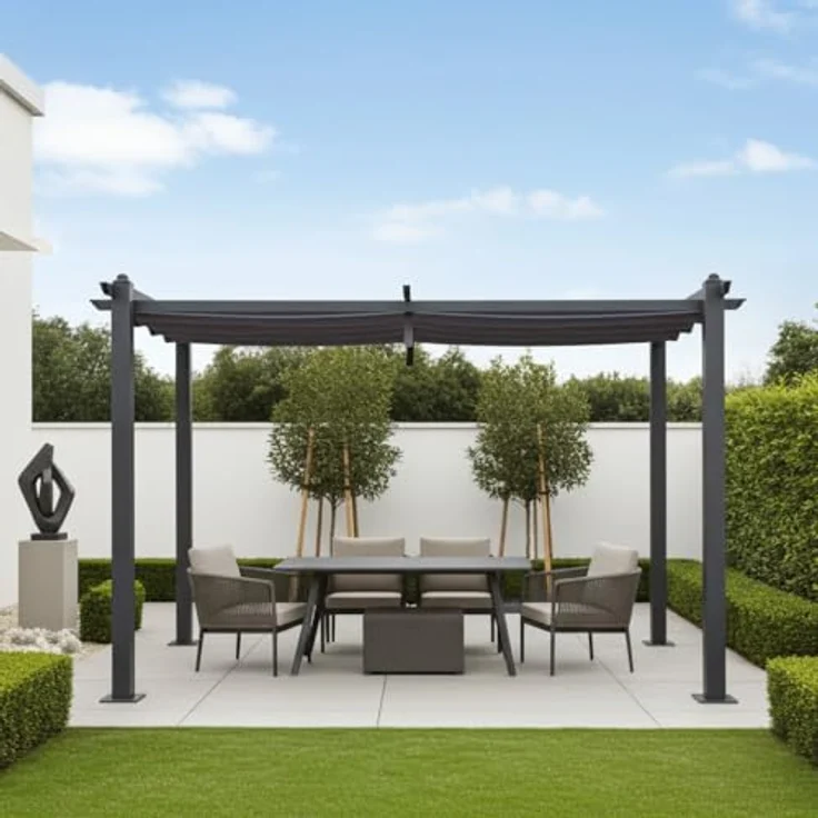 Jet-Line Pavillon Luxor Pergola 4 x 3 m, Aluminium mit stabilen 10x10 cm Stützen, stufenlos einstellbarer Sonnenschutz, UV-Schutz, Anthrazit – Bild 3