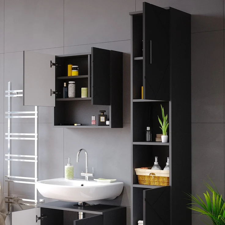 Vicco 'Irma' Badschrank mit 2 Türen und 6 Fächer, Holz, 192 x 30 x 30 cm, Anthrazit – Bild 5