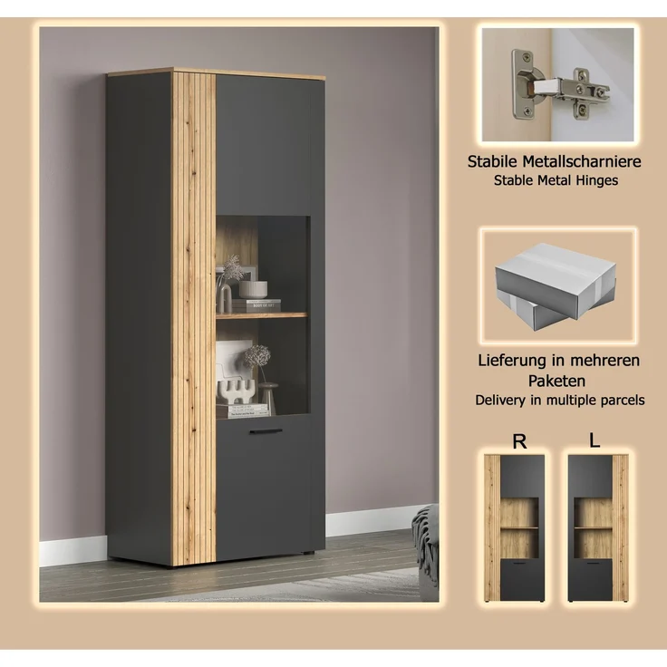 Vitrine Avila in grau und Eiche Evoke 80 x 195 cm – Bild 17