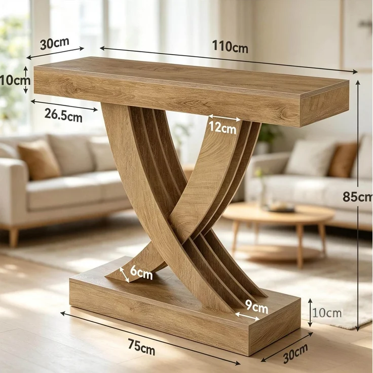 DESVIAE Beistelltisch mit X-Fußgestell aus MDF Braun, H 85 x T 110 x B 30 cm – Bild 7