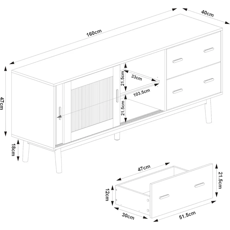 Fernsehschrank Susa mit Glas-Front 160x40x65 cm Beige [en. casa] – Bild 4