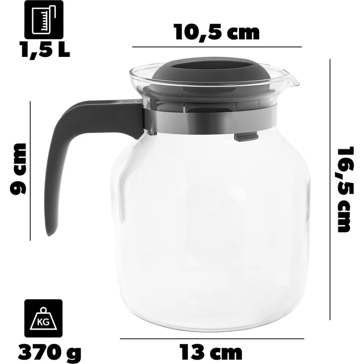 KADAX Hitzebeständige Teekanne mit Deckel, Glas, grau 1,5L – Bild 2