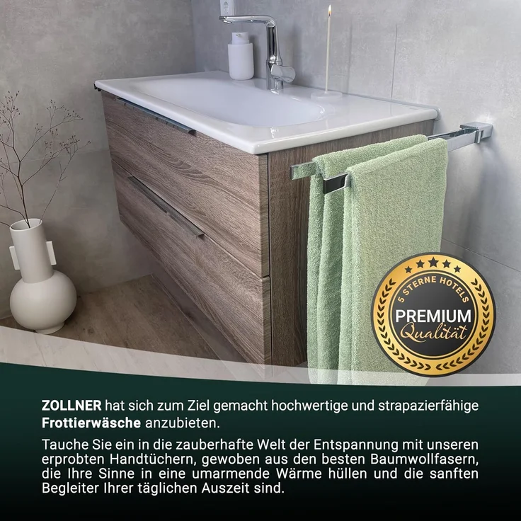 ZOLLNER 2er Set Badetücher, 100% Baumwolle, 100x150 cm, 420g/qm, hellgrün – Bild 5