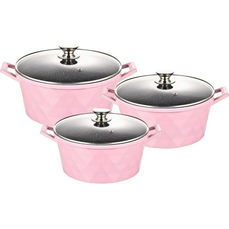 Kochtopf Kasserolle Topf Set 6-tlg pink Glasdeckel Cheffinger CF-DIAC03 – Bild 5