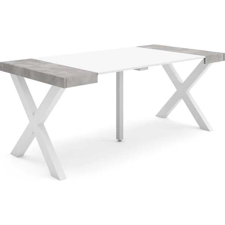 Skraut Home | Ausziehbarertisch | Multifunktionaler ausziehbarer | 180 | Für 8 Gäste | Massivholz Beine | Moderner Stil | Mattweiß und Zement
