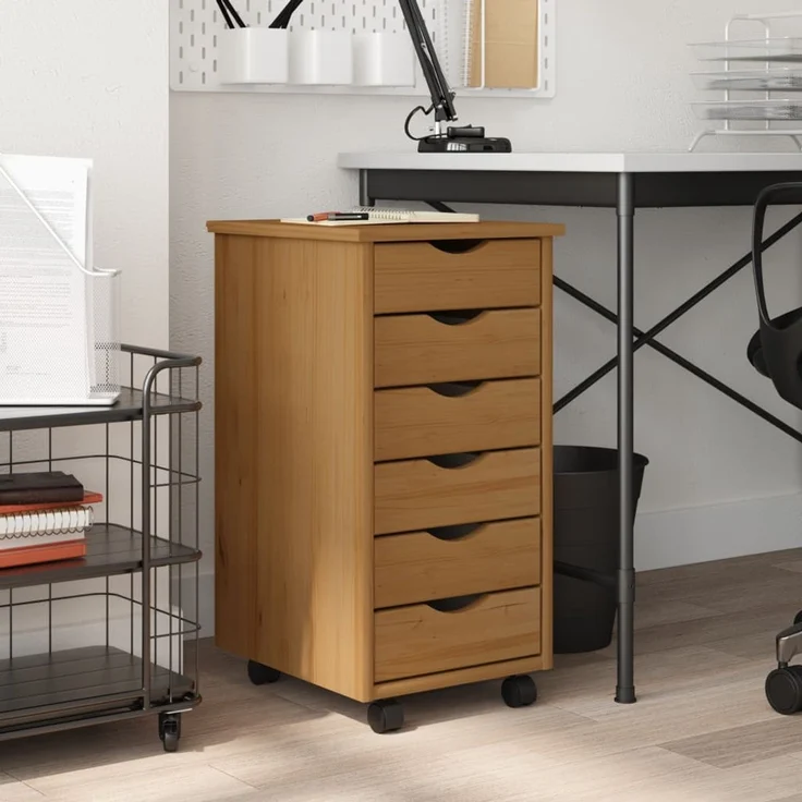 vidaXL Rollschrank mit Schubladen MOSS Honigbraun Massivholz Kiefer 355888 – Bild 1