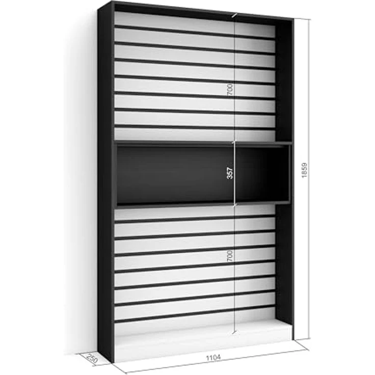 Skraut Home | Bücherregal Bibliothek | Bookshelf, Bookcase | 110 x 186 x 25 cm | Wohnzimmer, Esszimmer, Büro | Aufbewahrungsregal | Moderner Stil | Weiß und Schwarz – Bild 4