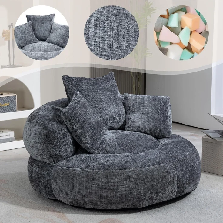 Couch Boneless Sitzsack 3 Kissen Chenille Outdoor Gaming Grau – Bild 5
