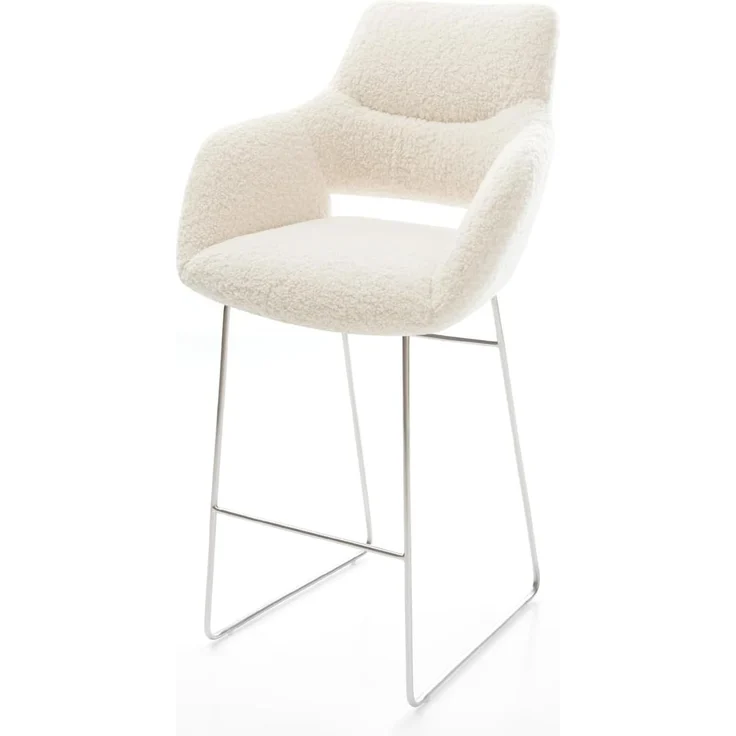 Barstuhl Yago-Flex Teddystoff Beige Kufengestell Edelstahl Silberfarben Taschenfederkern – Bild 2