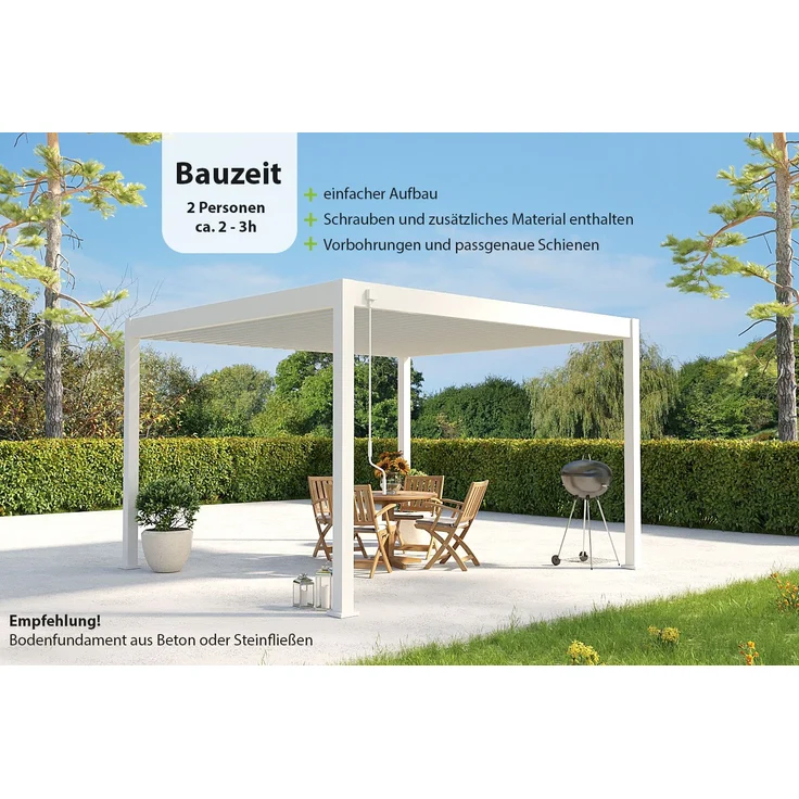 Weide Deluxe | Pergola Voll Aluminium freistehend | 3 x 4 M | Lamellendach weiß – Bild 6