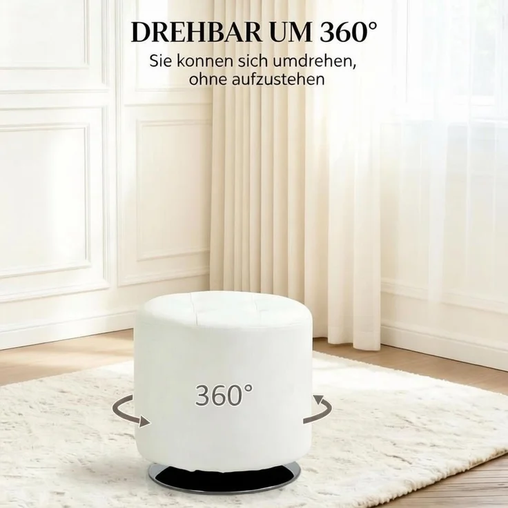 Fußhocker 45,5x45,5x44,5 cm, Sitzfläche in Weiß, 360° drehbar mit PU-Polsterung – Bild 8