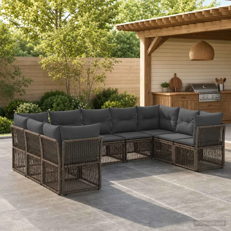 vidaXL Gartensofa-set 9 stk. 9-Sitzer Grau Poly-Rattan 3434339