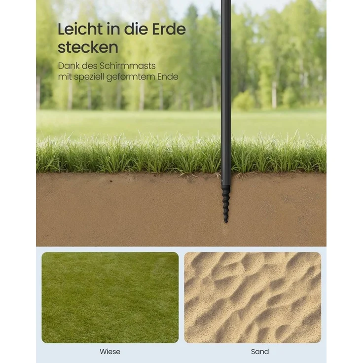 SONGMICS Sonnenschirm, Strandschirm, Sonnenschutz UPF 50+, Ablagefläche, ∅200 cm – Bild 3