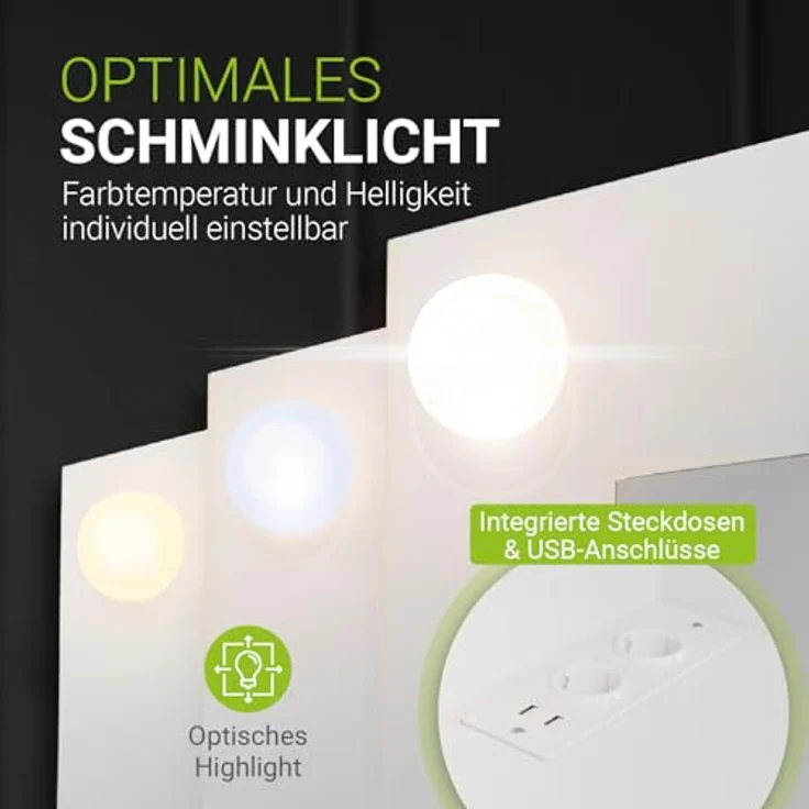 Juskys Schminktisch Malia mit LED-Beleuchtung & Spiegel, 7 Schubladen, stufenlos dimmbar, 3 Farbtemperaturen, Stauraum, elegantes Design – Weiß – Bild 7