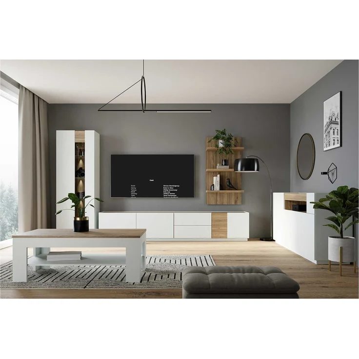 Lowboard Lüttich / Lewisville, Holzwerkstoff, Grau, Holzfarben, 239 x 50 x 41 cm – Bild 6