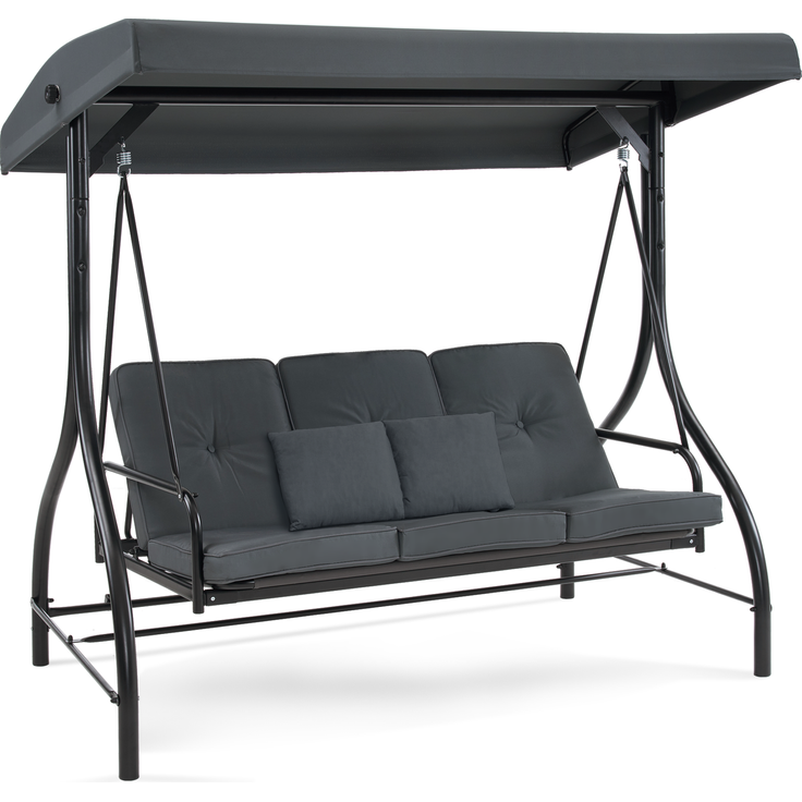 M MCombo Hollywoodschaukel mit Liegefunktion, Gartenschaukel 3 Sitzer wetterfest, Outdoor Schaukelbank mit verstellbarem Dach, 187*118*175 cm, 4088 (Dunkgelgrau)