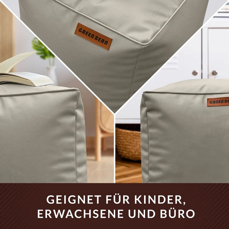 Green Bean® Sitzhocker aus Kunstleder - Pouf mit EPS Perlen Füllung - 40 x 40 cm - perfekte Ergänzung zum Sitzsack - Hellbraun-Grau – Bild 3