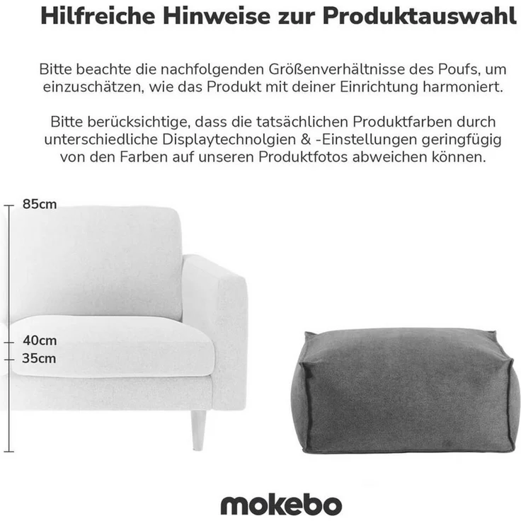 mokebo Pouf Der Ruhestifter (aus Webstoff), Sitz-Hocker, Bodenkissen, Fußhocker oder Sitzkissen eckig in Anthrazit – Bild 3