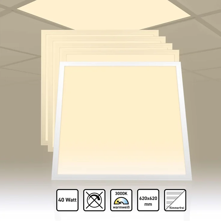 5x LED Panel 62x62 Warmweiß 3000K 40W 3400lm Slim Design Alu PLe2.2 – Bild 2
