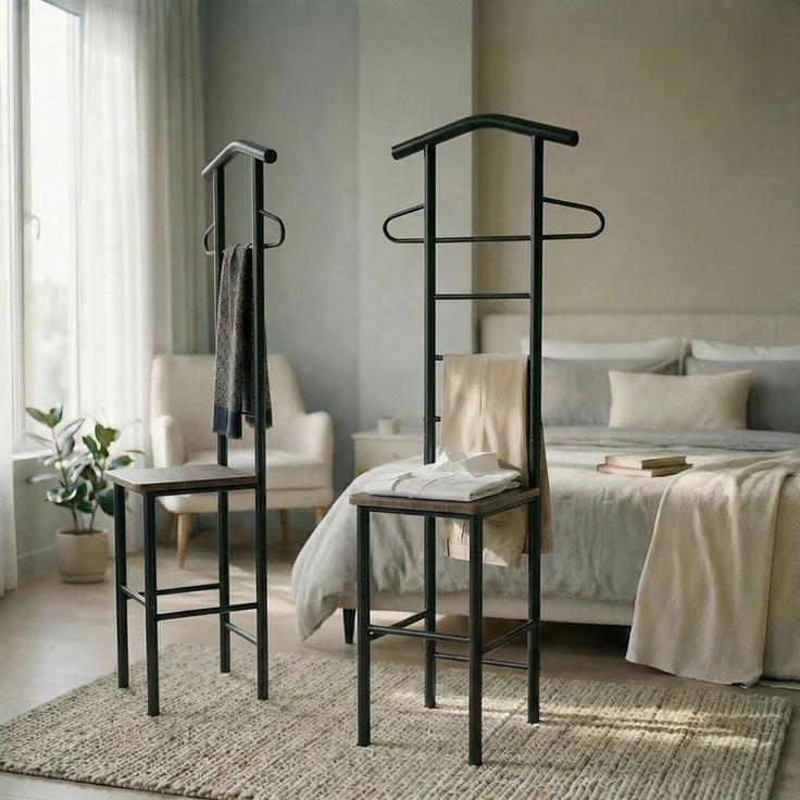 CARO-Möbel Herrendiener JIVO, Herrendiener mit ablage aus Metall und MDF modern-schwarz/braun – Bild 1