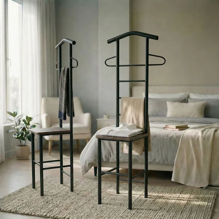 CARO-Möbel Herrendiener JIVO, Herrendiener mit ablage aus Metall und MDF modern-schwarz/braun