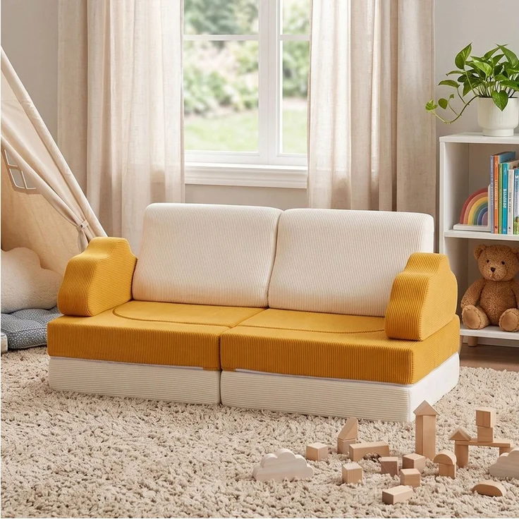 Jiexi Kindersofa Kindersofa Modular Spielsofa aus Cord Stoff Schaumstoff Couch – Bild 1