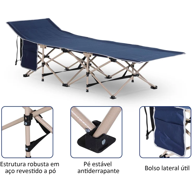 JARDJ Feldbett Faltbares Campingbett mit Aufbewahrungstasche, Stahl & Oxford, Blau, 190x68x52cm – Bild 6