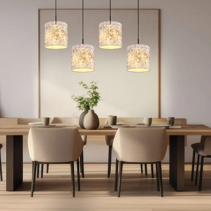 Hängeleuchte, Metall, Textil, schwarz, 4 Flammig, L 100 cm – Bild 8