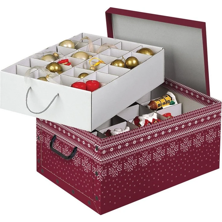 Kreher Aufbewahrungsbox Karton für Christbaumkugeln, Dekor: 'Red Snowflake' – Bild 1