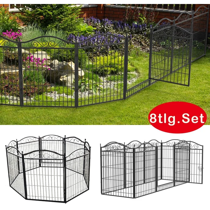UNHO 8 Stück Gartenzäune Beetumrandung Beeteinfassung Metall Hundezaun Camping Gartenzaun Zierzaun Ziergitter Maschendrahtzaun Drahtzaun Gitter Vorgartenzaun 80x63cm Schwarz – Bild 1