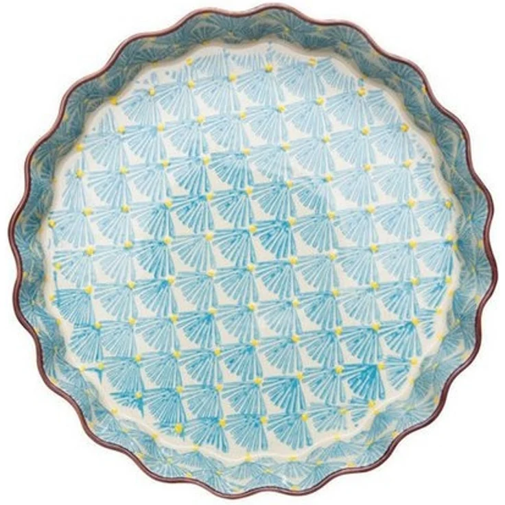 Tranquillo Quicheform aus Steinzeug ART DECO rund Ø22x4 cm blau spülmaschinengeeignet, Backform mit handgestempeltem Art-Deco-Print, mikrowellengeeignet – Bild 1