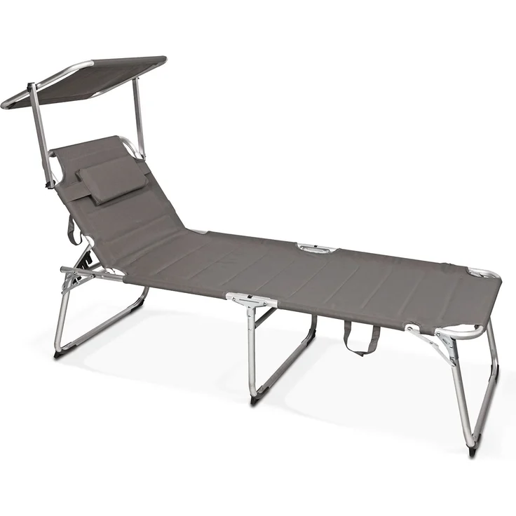 LEX XXL Gartenliege mit Sonnendach, gepolstert mit Kopfkissen, Aluminium, Grau, 70x200x45 cm – Bild 1