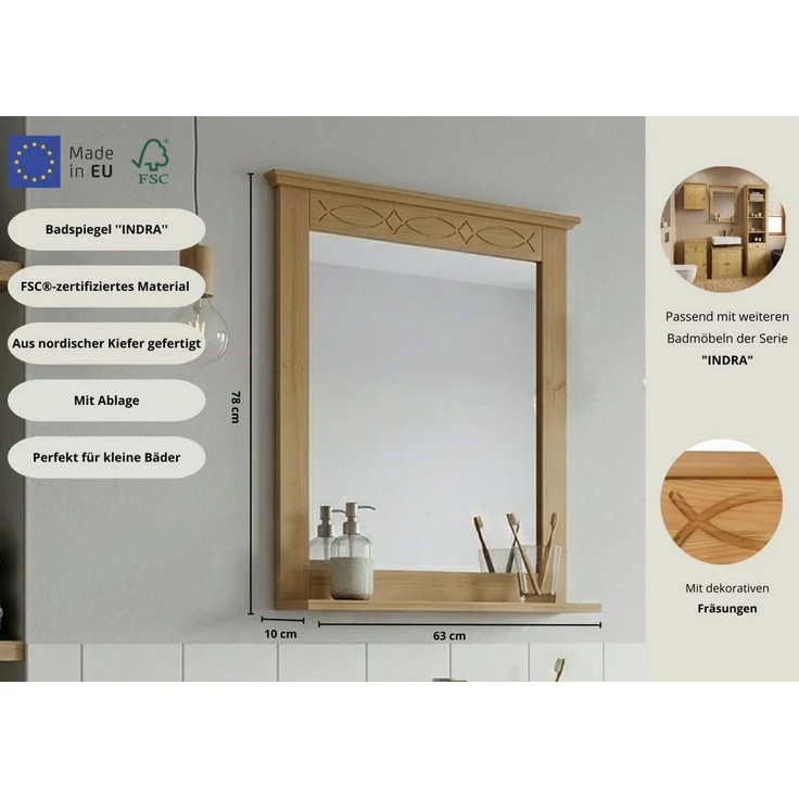 OTTO home Spiegel Indra (B/T/H: 63/10/78 cm), Rahmen aus massiver Kiefer, FSC®-zertifiziert – Bild 2