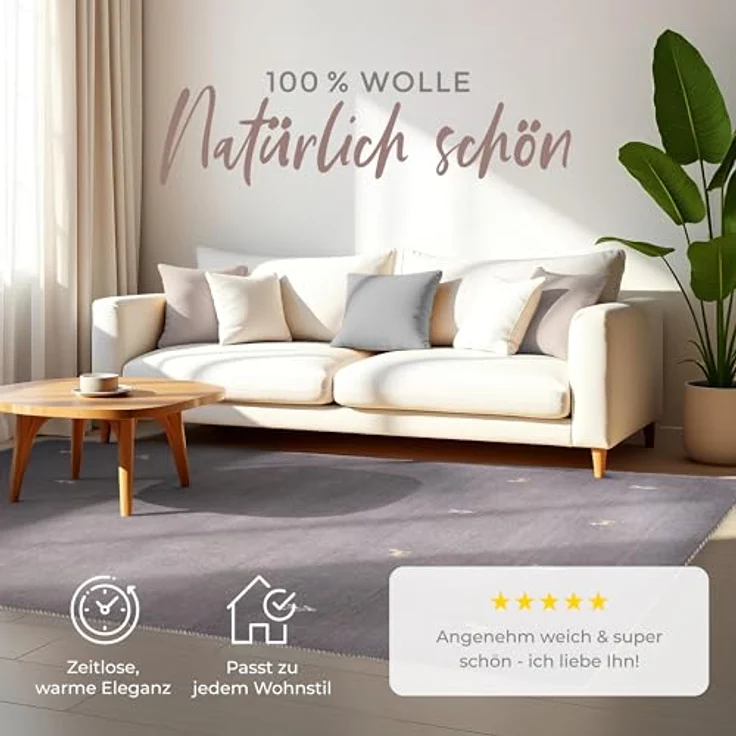 carpetfine 'Gabbeh Uni' Wollteppich, reine Wolle, Grau, 120x170 cm – Bild 4