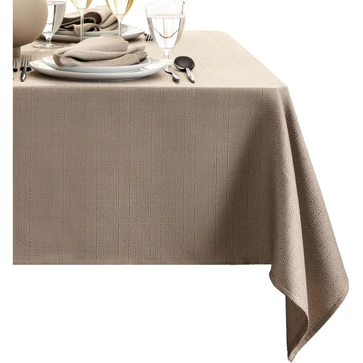 Elrene Home Fashions Laurel Tischdecke mit Fester Textur, Wasser- und schmutzabweisend, rechteckig, 152,4x378 cm, Taupe