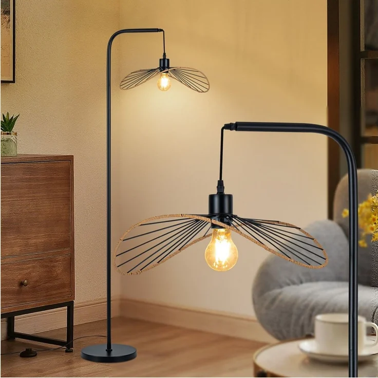 ZMH Stehlampe Wohnzimmer Vintage Metall E27 Stehleuchte Papierschirm Schlafzimmer, ohne Leuchtmittel, Metall & Papier,Höhenverstellbarer Schirm,Schmetterlingsschirm – Bild 1