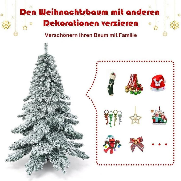 COSTWAY Künstlicher Weihnachtsbaum, 657 PVC Spitzen mit Schnee, Metallständer – Bild 3