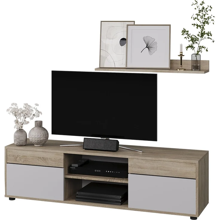 Wohnwand Berno Sonoma/Weiß 2 Teile Vicco – Bild 5