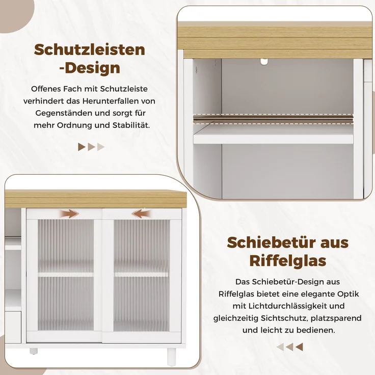 U-life Ausziehbarer, Moderner beweglicher Esstisch, Glastürpaneel, 360 drehbar, Produktfunktion, MDF, Weiß – Bild 9