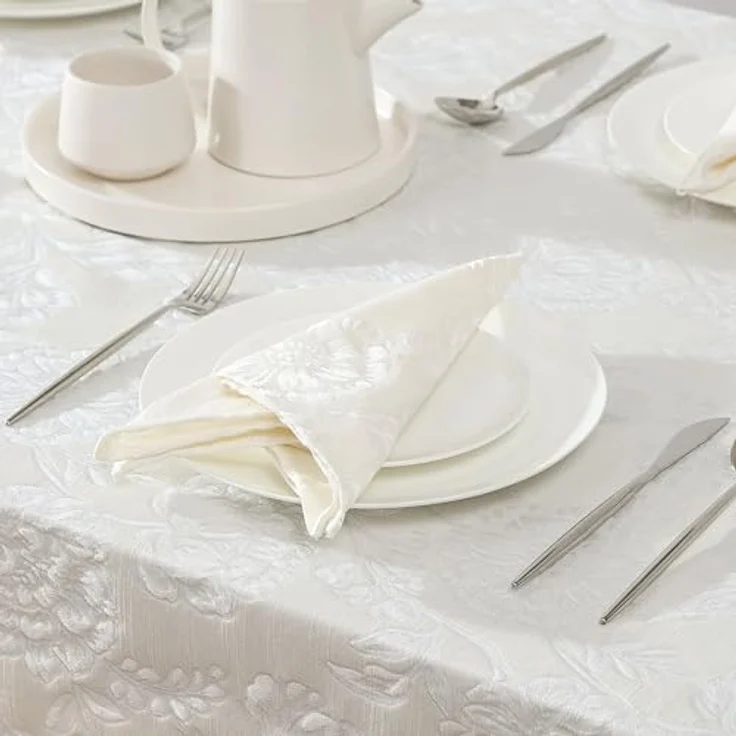 Laura Ashley Annaleigh Tischdecke, Jacquard-Stoff, knitterfrei, für Esszimmer, Urlaub, Party, Hochzeit oder Bankett, 152,4x259,1 cm, Elfenbeinfarben – Bild 4
