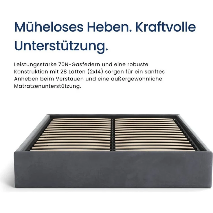 Home Collective Polsterbett Bett Doppelbett Bettgestell mit Lattenrost & Stauraum, platzsparend ohne Kopfteil, weiche Samtpolsterung, 140x200 cm graphit – Bild 3